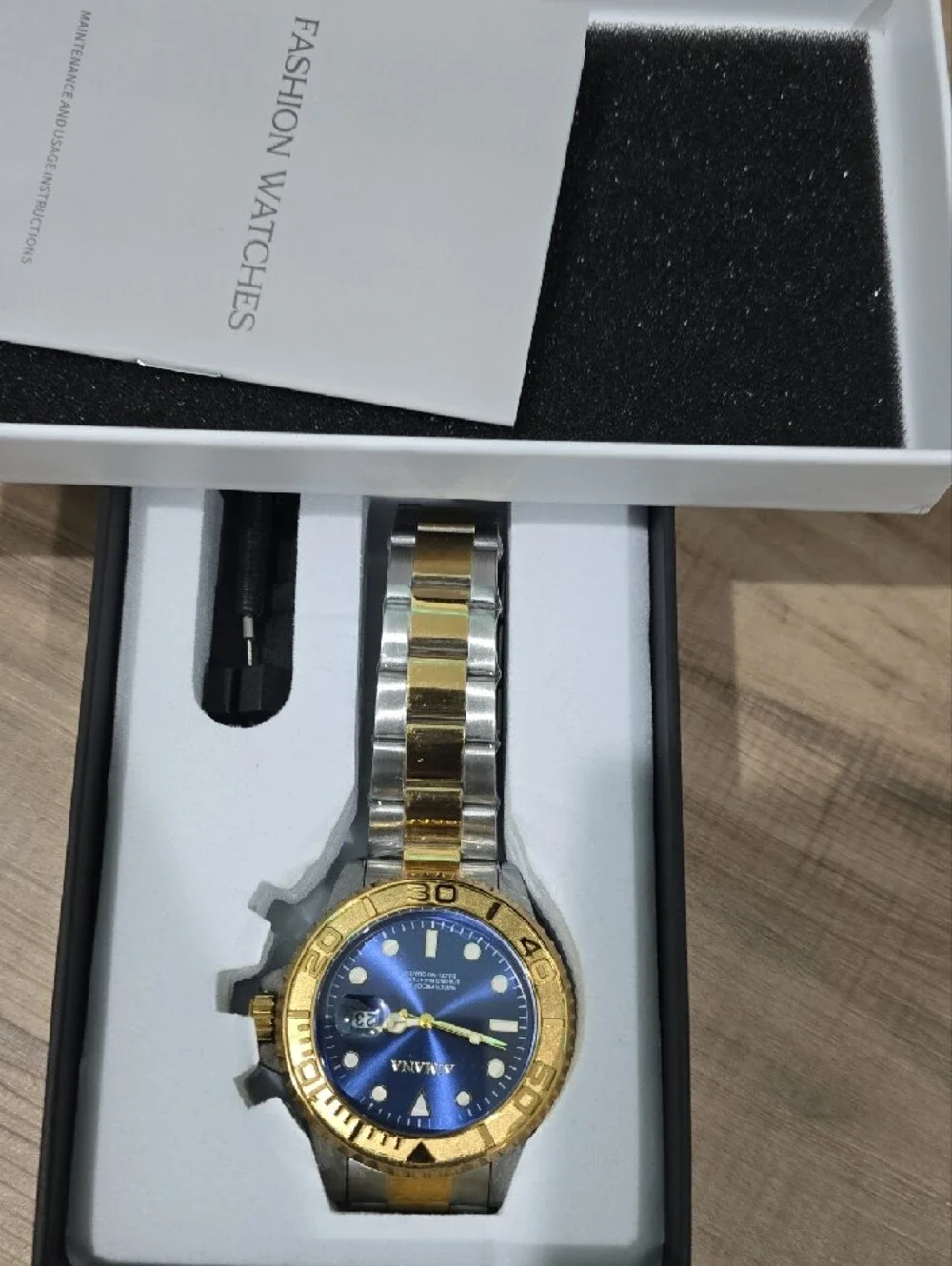 Men’s Two-Tone Gold & Silver Watch with Blue Dial